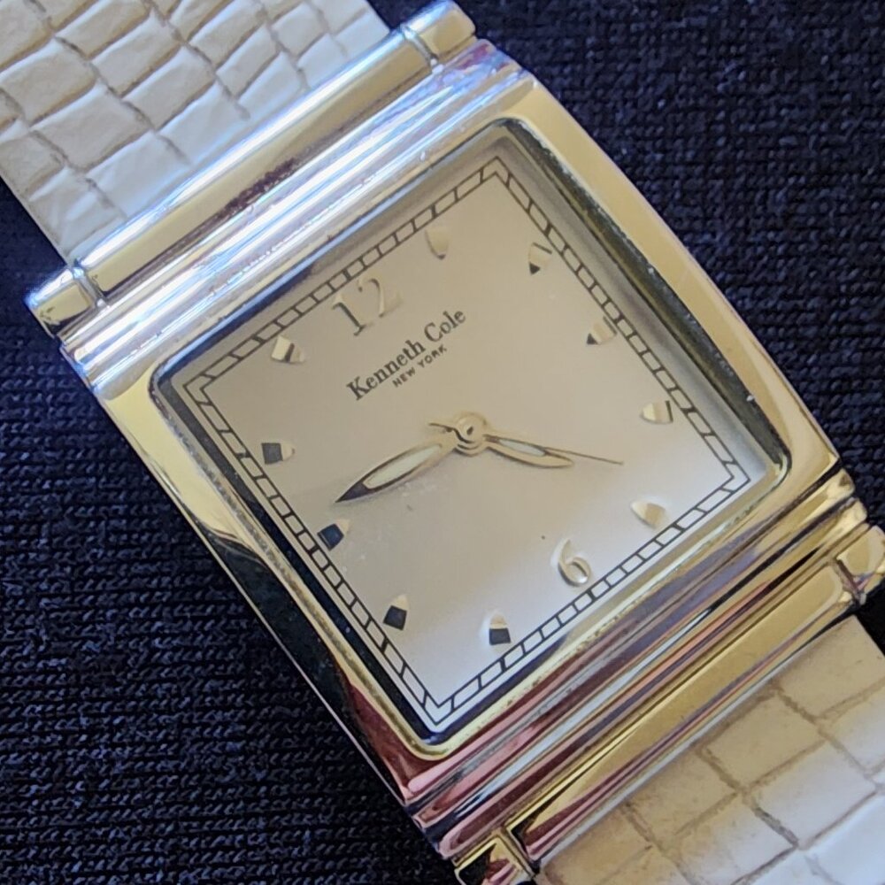 Kenneth Cole New York Rectangular Watch with Faux-Crocodile Leather Strap, 8.5